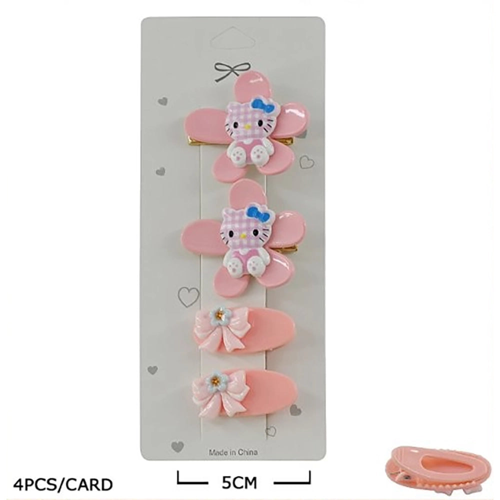 4-Piece Cute Cartoon Kitten Hair Clip Set – Floral and Bow Acrylic Snap Clips for Toddlers, Girls, and Teens, Pastel Hair Accessories Pack (TK-1175K)