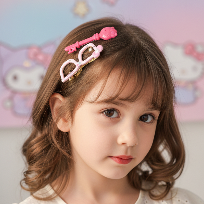 Cute Cat Hair Clip & Pink Glasses Hair Accessories Set – Kawaii Kids Hair Barrettes, 2PCS/Card(TK-1188S)