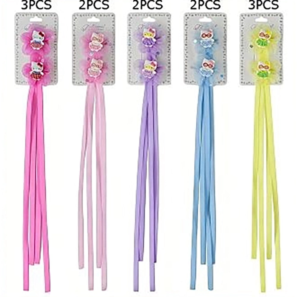 Cute Flower & Ribbon Bow Hair Clips for Little Girls – 35cm Long Tassel Streamer Hair Pins, Sweet Mesh Flower Alligator Clips, Toddler Hair (TK-1189S)