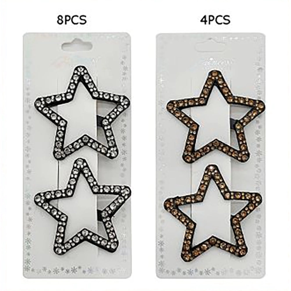 Sparkly Rhinestone Star Hair Clips (2-Pack) | Hollow Cutout Star Hair Barrettes & Duckbill Clips for Girls, Teens, and Women (6cm) (TK-1197S)