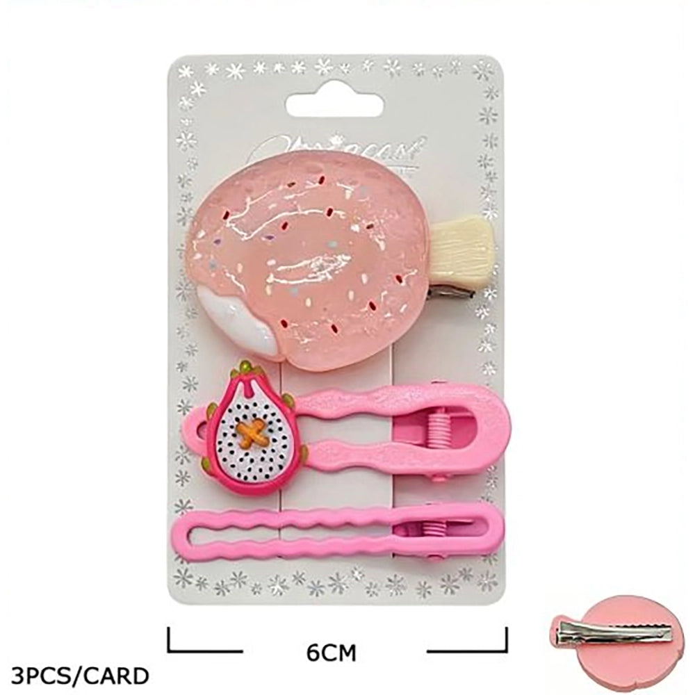 3pc Cute Fruit & Ice Cream Hair Clip Set | Kawaii Summer Hair Barrettes & Alligator Clips for Girls, Teens, & Women (6 cm) (TK-1201S)