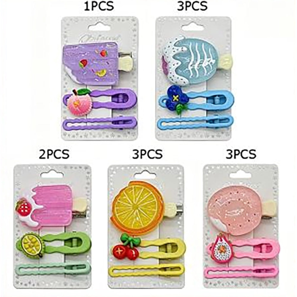3pc Cute Fruit & Ice Cream Hair Clip Set | Kawaii Summer Hair Barrettes & Alligator Clips for Girls, Teens, & Women (6 cm) (TK-1201S)