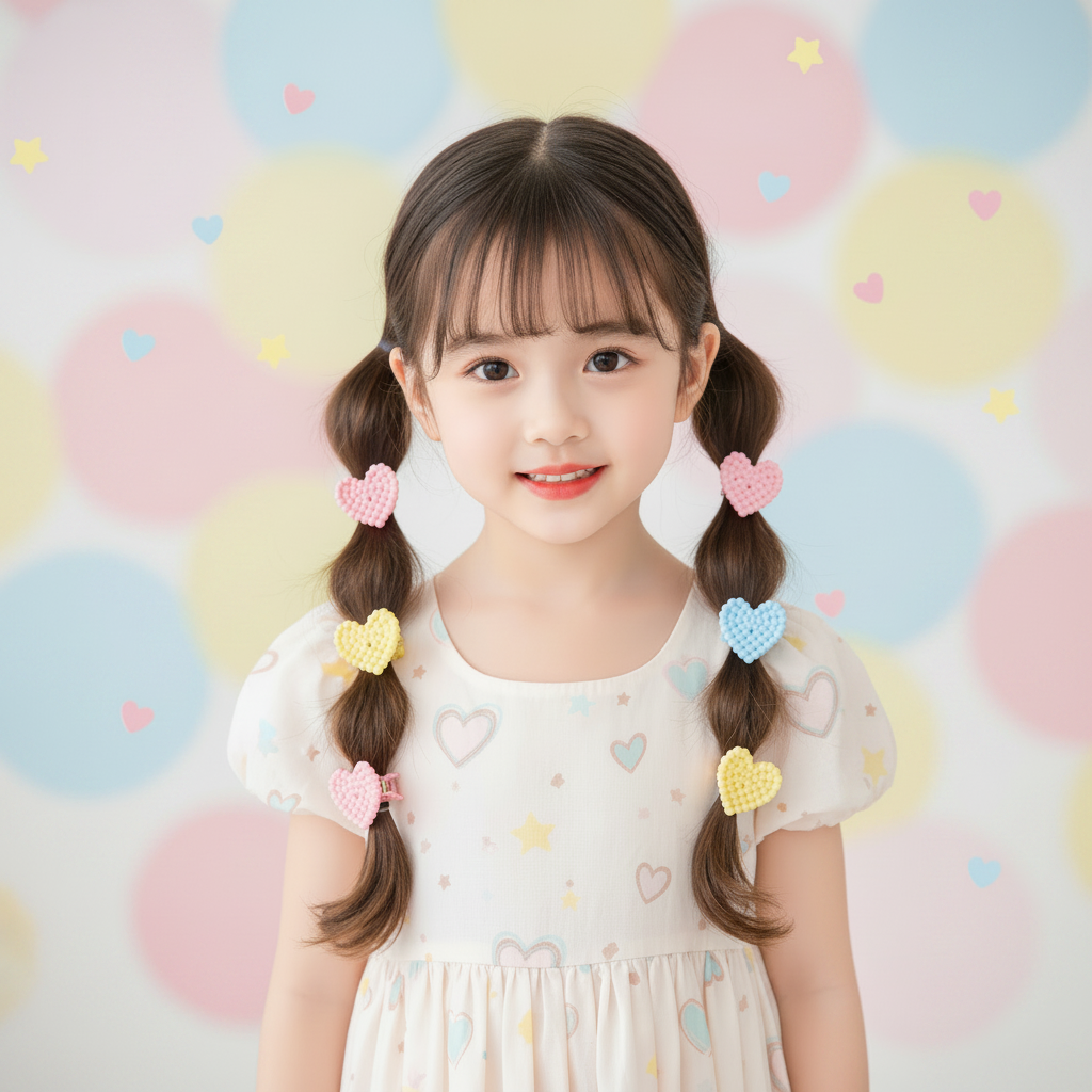 8pc Hair Accessories Set – Cute Heart Mini Claw Clips & Elastic Hair Bands for Girls, Toddlers, and Kids (TK-387M)