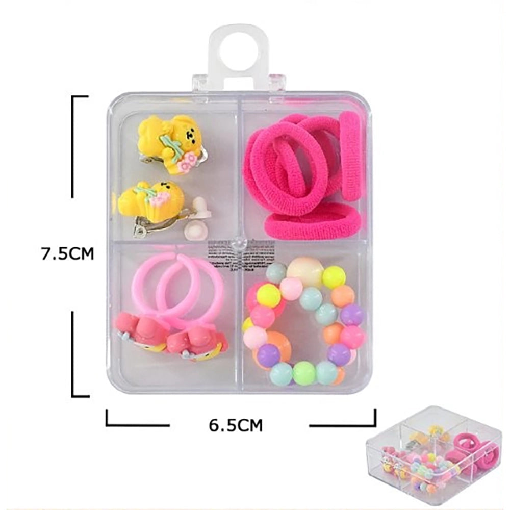Kids Hair Accessories Gift Set with Organizer Box (7-Piece/Box) - Cute Cartoon Hair Ties, Rings, Clips & Beaded Bracelets for Toddlers & Little Girls (TK-626M)