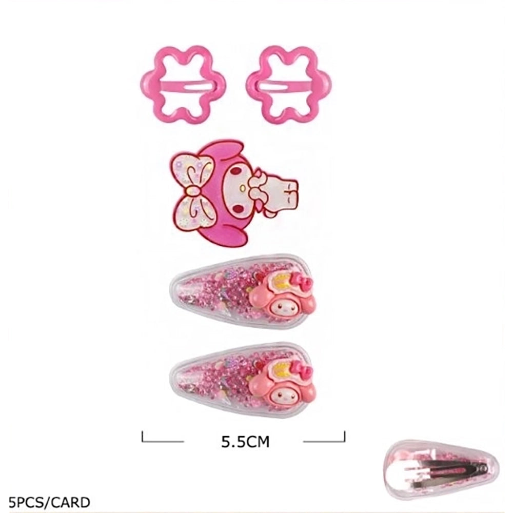 Cute Character Glitter Snap Hair Clip Set – Whimsical Decorative Hairpins for Girls (5pc) (TK-802M)