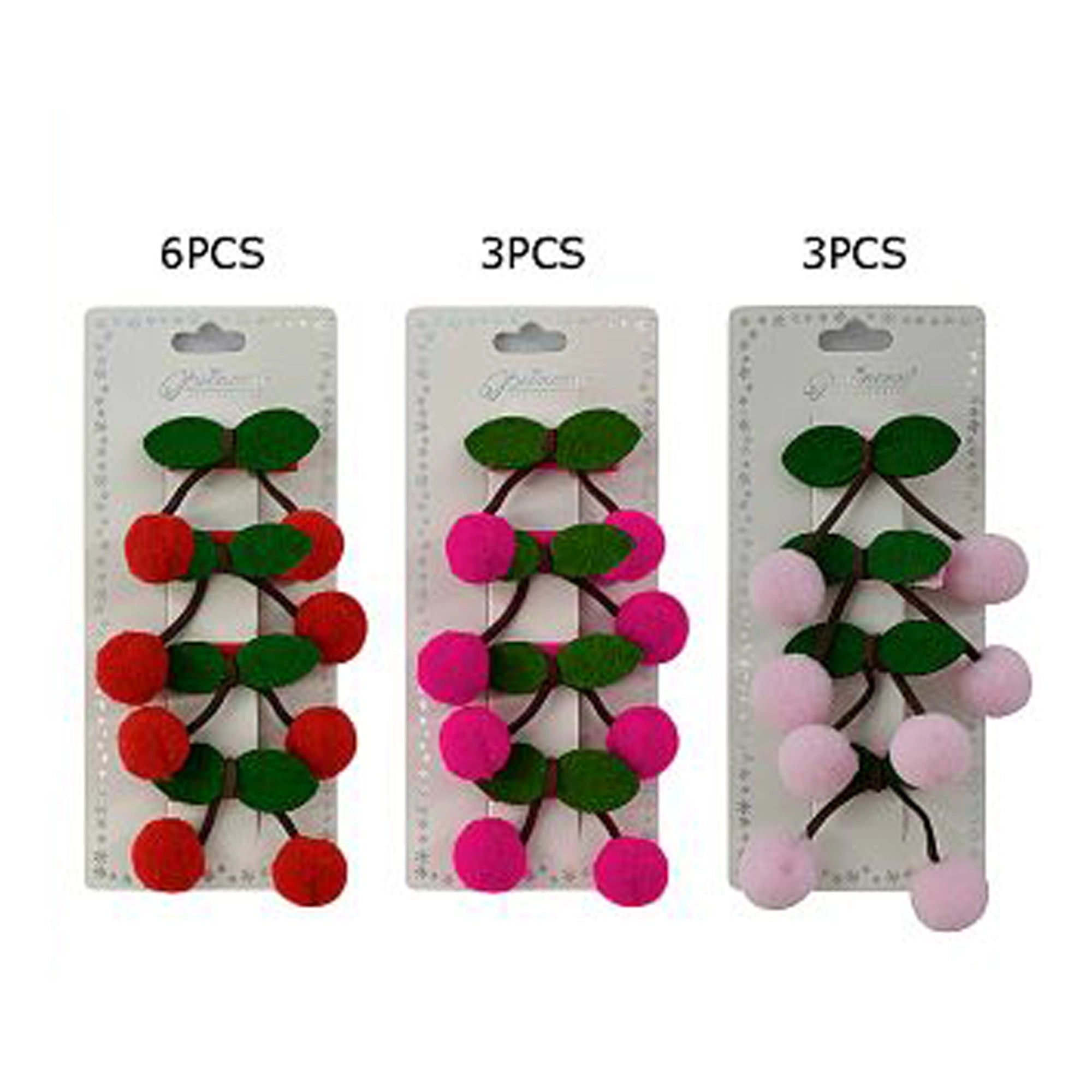 4Pcs Cute Cherry Pom Pom Hair Clips Set | Red & Pink Velvet Leaf Fruit Alligator Clips for Toddlers, Girls, and Kids (TK-906M)