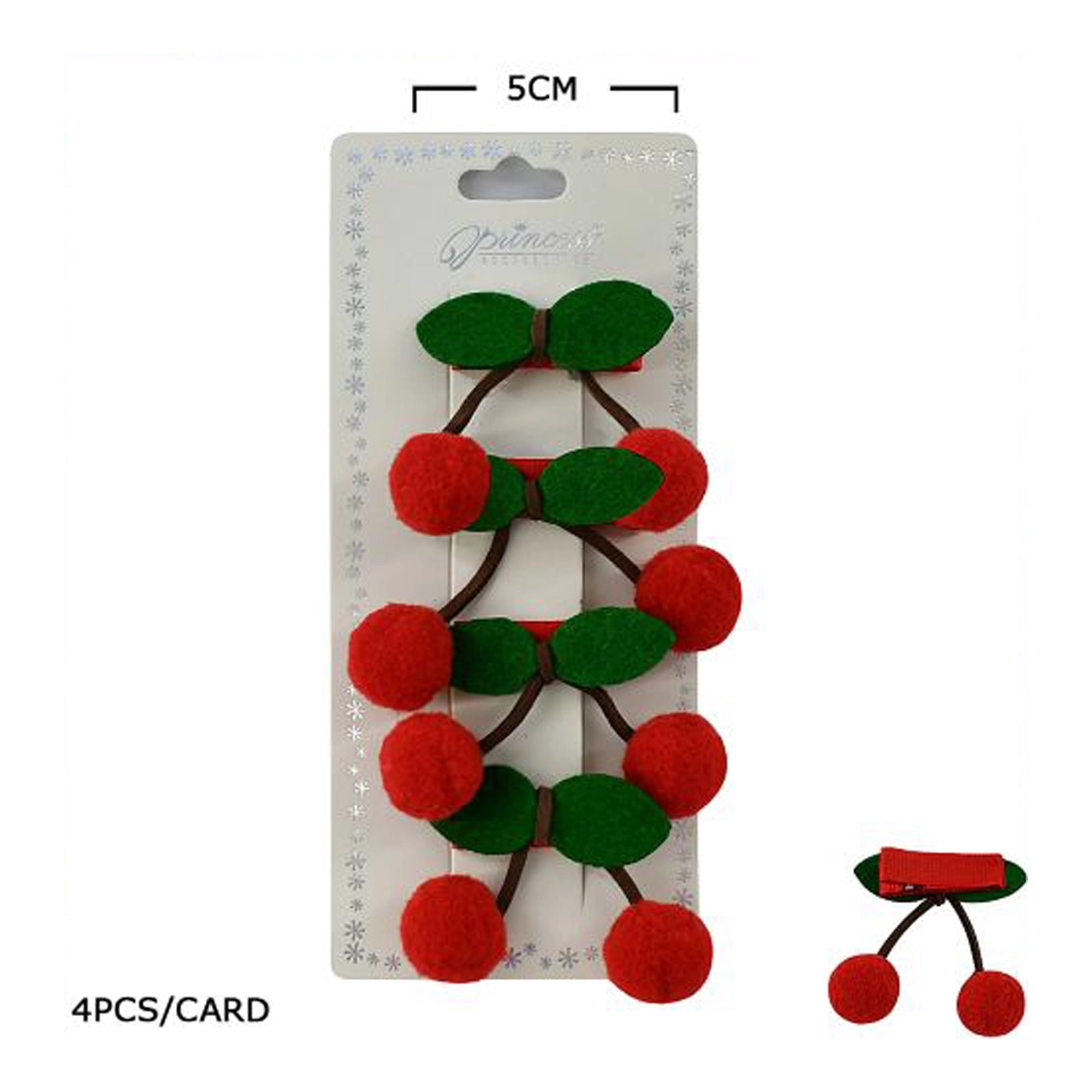 4Pcs Cute Cherry Pom Pom Hair Clips Set | Red & Pink Velvet Leaf Fruit Alligator Clips for Toddlers, Girls, and Kids (TK-906M)