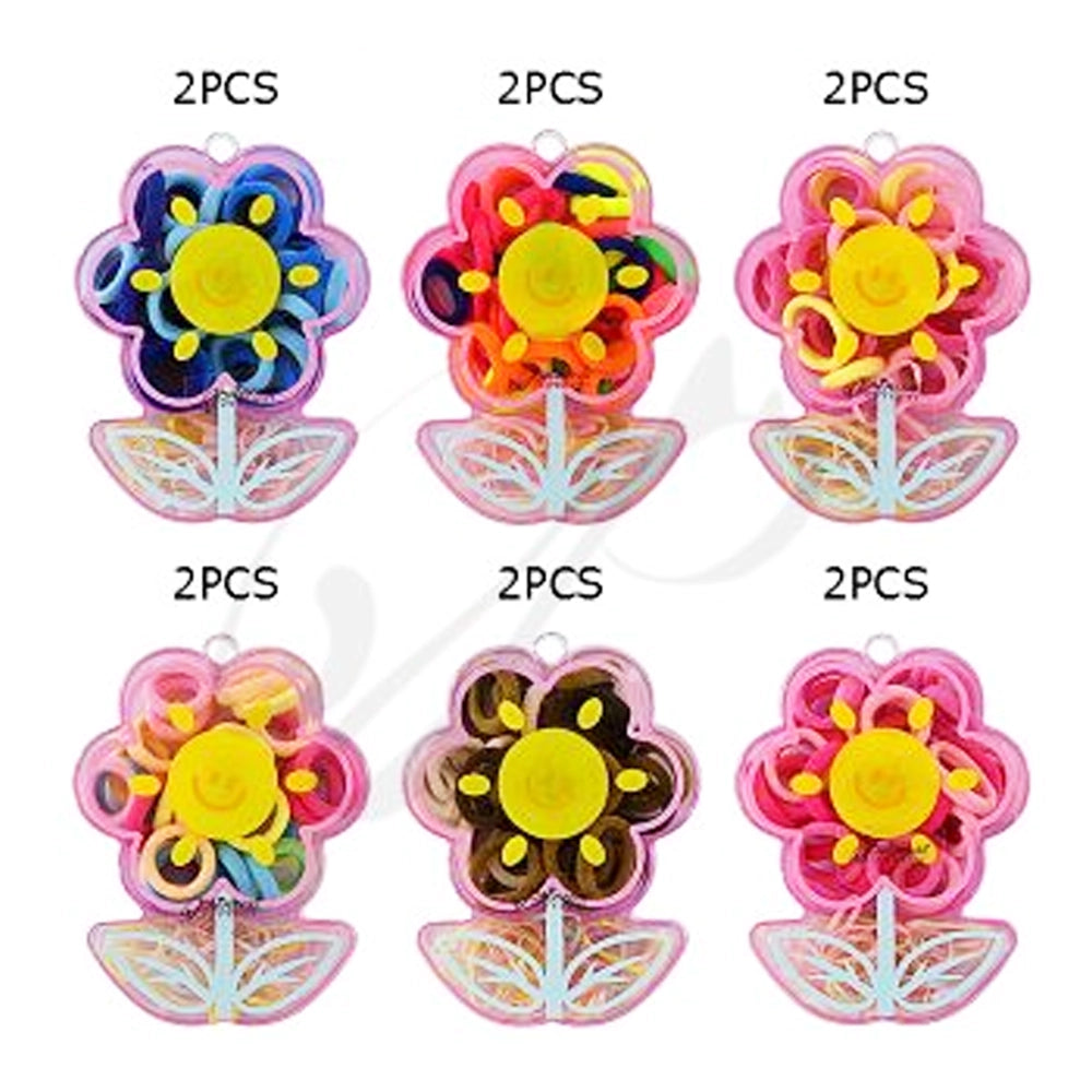 Smiley Flower Hair Tie Set – Colorful Elastic Bands with Storage Case (TK-976M)