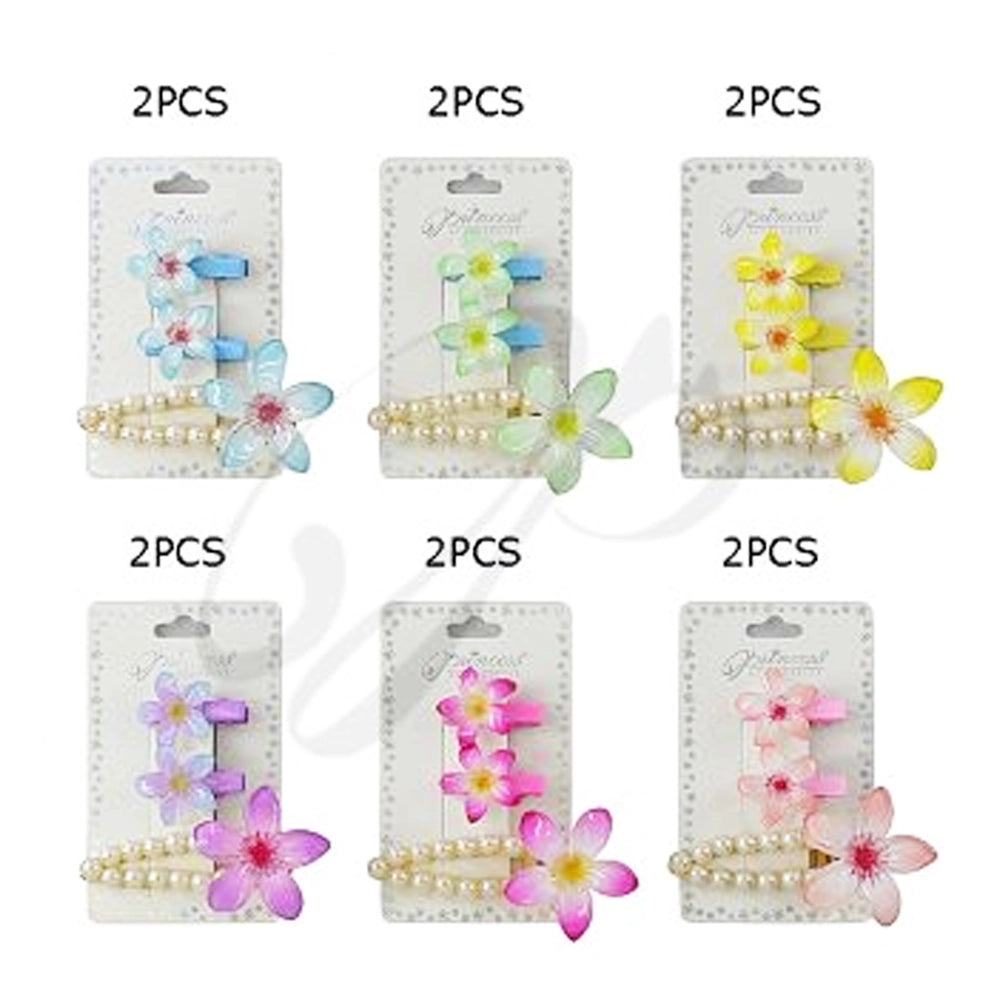 Tropical Frangipani Flower & Pearl Hair Clip Set (3-Piece) – Plumeria Floral Alligator Clips for Summer & Weddings (TK-983M)