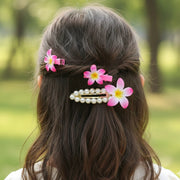 Tropical Frangipani Flower & Pearl Hair Clip Set (3-Piece) – Plumeria Floral Alligator Clips for Summer & Weddings (TK-983M)