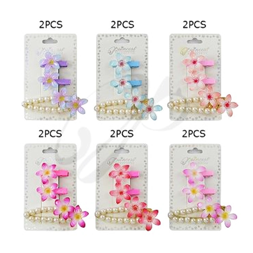 Tropical Frangipani Flower & Pearl Hair Clip Set (3-Piece) (TK-984M)