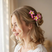 Tropical Frangipani Flower & Pearl Hair Clip Set (3-Piece) (TK-984M)