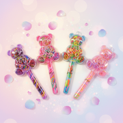 Kids Bear-Shaped Hair Elastic Set (3-Piece) – Colorful Mini Rubber Bands in Transparent Wand Case (17.5cm) (TK-985M)