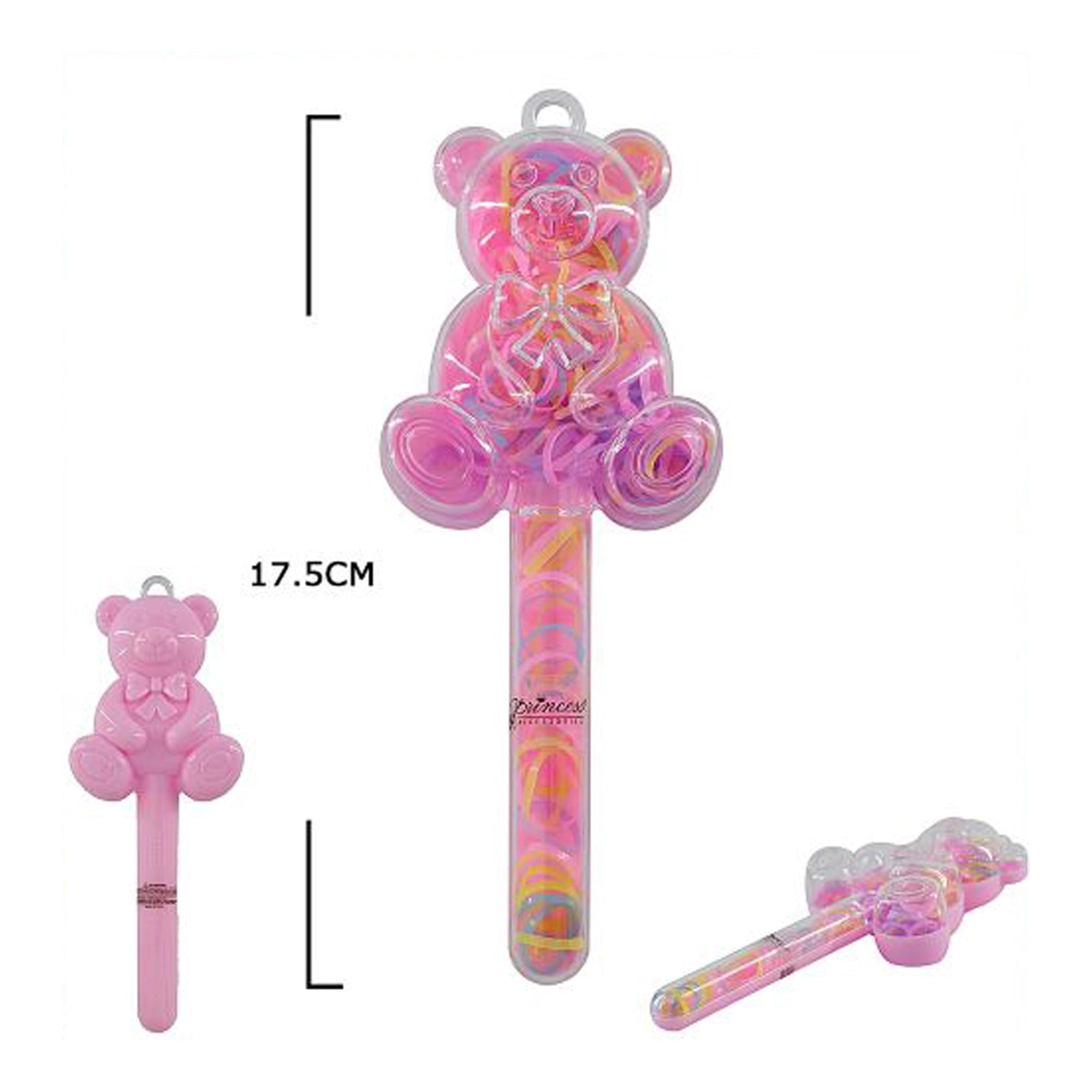 Kids Bear-Shaped Hair Elastic Set (3-Piece) – Colorful Mini Rubber Bands in Transparent Wand Case (17.5cm) (TK-985M)