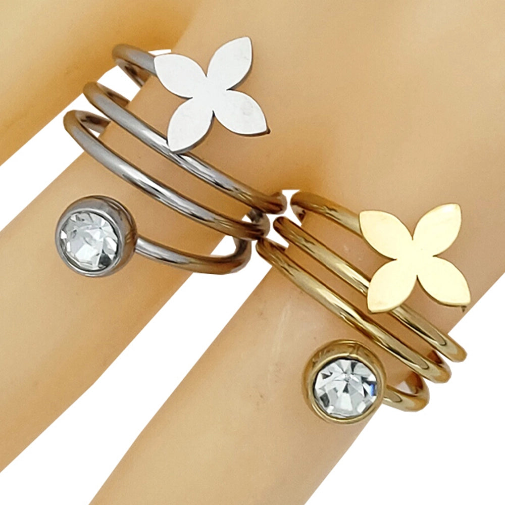 Sparkling Clover Coil Rings | Stainless Steel 316L (Gold & Silver Tone)