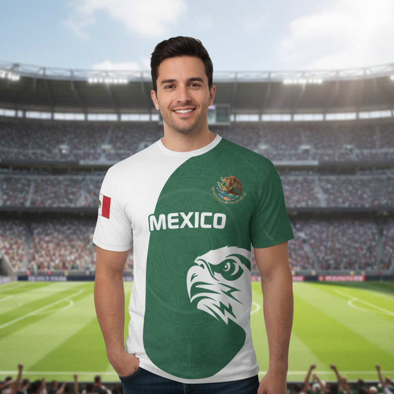 Green & White Aztec Calendar Design with Eagle Logo | National Team Design Soccer Shirt - Wholesale 6pc Pack (M-2XL)