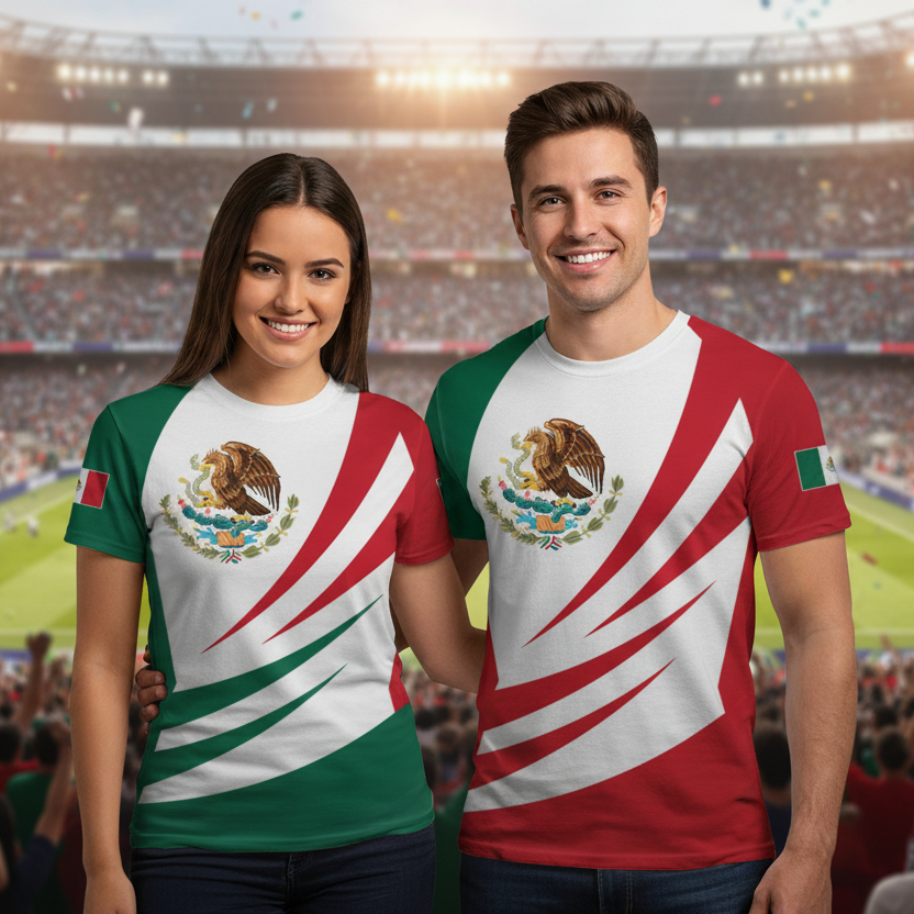 Mexico Flag Graphic T-Shirt – Men’s Athletic Fit Patriotic Mexican Eagle Jersey | National Team Design Soccer Shirt - Wholesale 6pc Pack (S-XL)