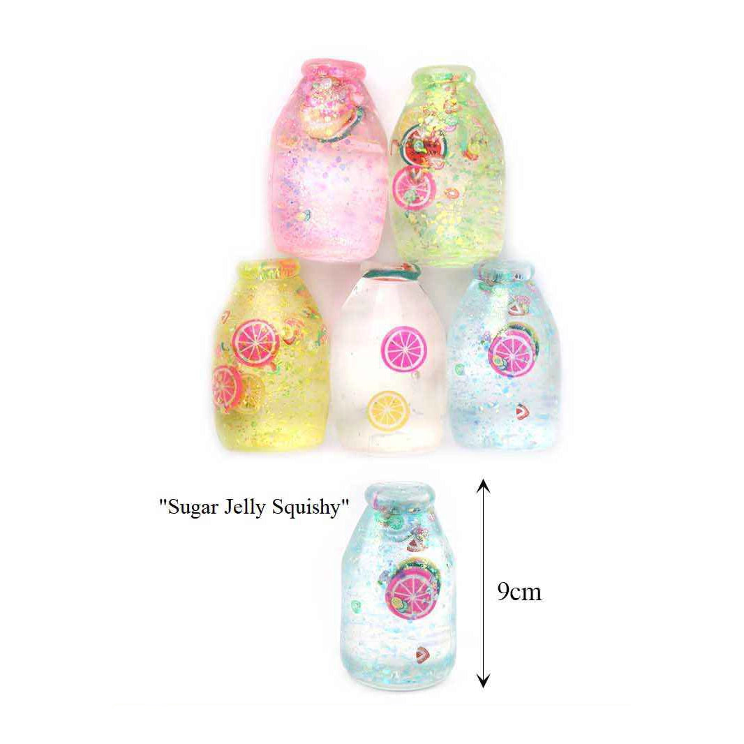 Sugar Jelly Squeeze Squishy Toy – Glitter Fruit Drink Bottle Sensory Fidget Toy, 9cm, Assorted Colors, 12PCS/Box (TY-0042)