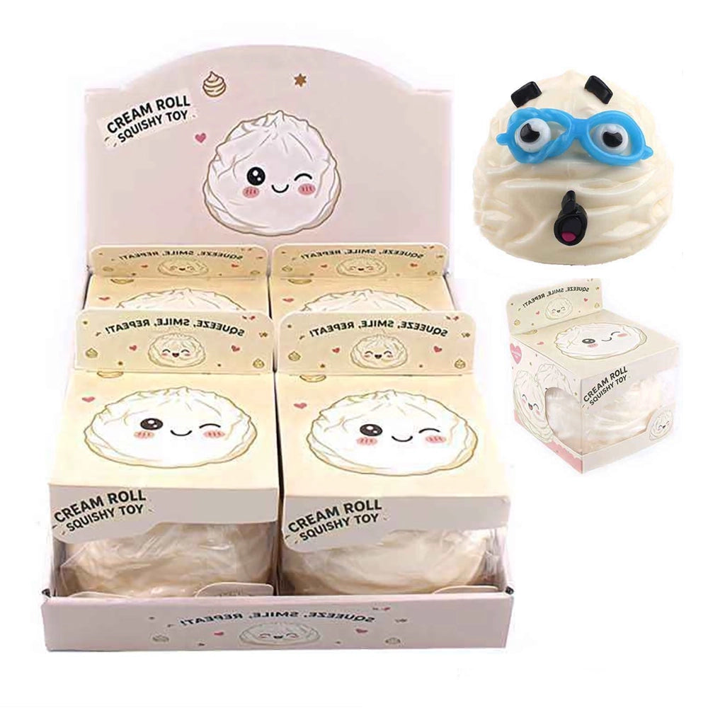 Cream Roll Flour Squishy Toy – Jumbo 12cm Moldable Steamed Bun Stress Relief Character (4-Pack Box) (TY-0270)