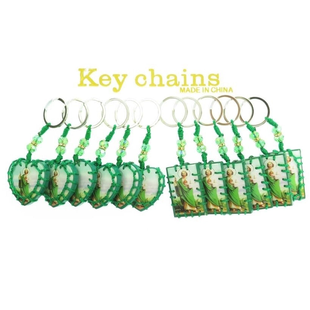 St. Jude Thaddeus Keychain Bulk Set - Green Beaded Religious Gifts