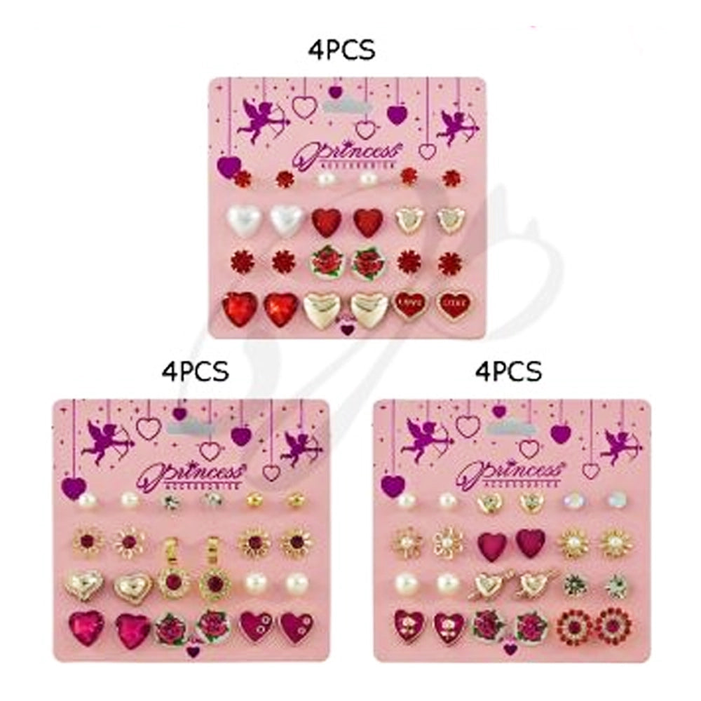 Romantic Heart & Rose Stud Earring Multi-Pack Set (VEF20039)