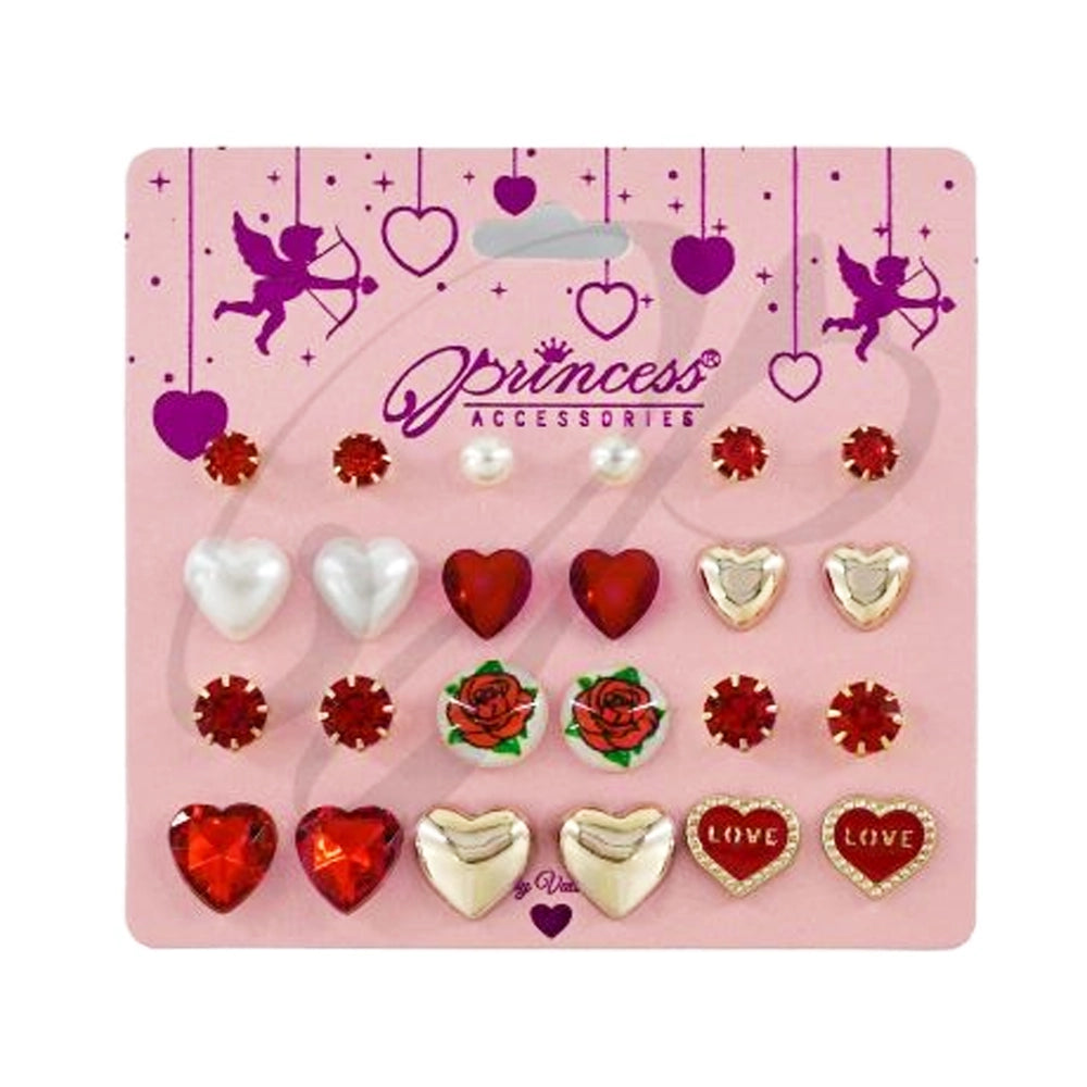 Romantic Heart & Rose Stud Earring Multi-Pack Set (VEF20039)