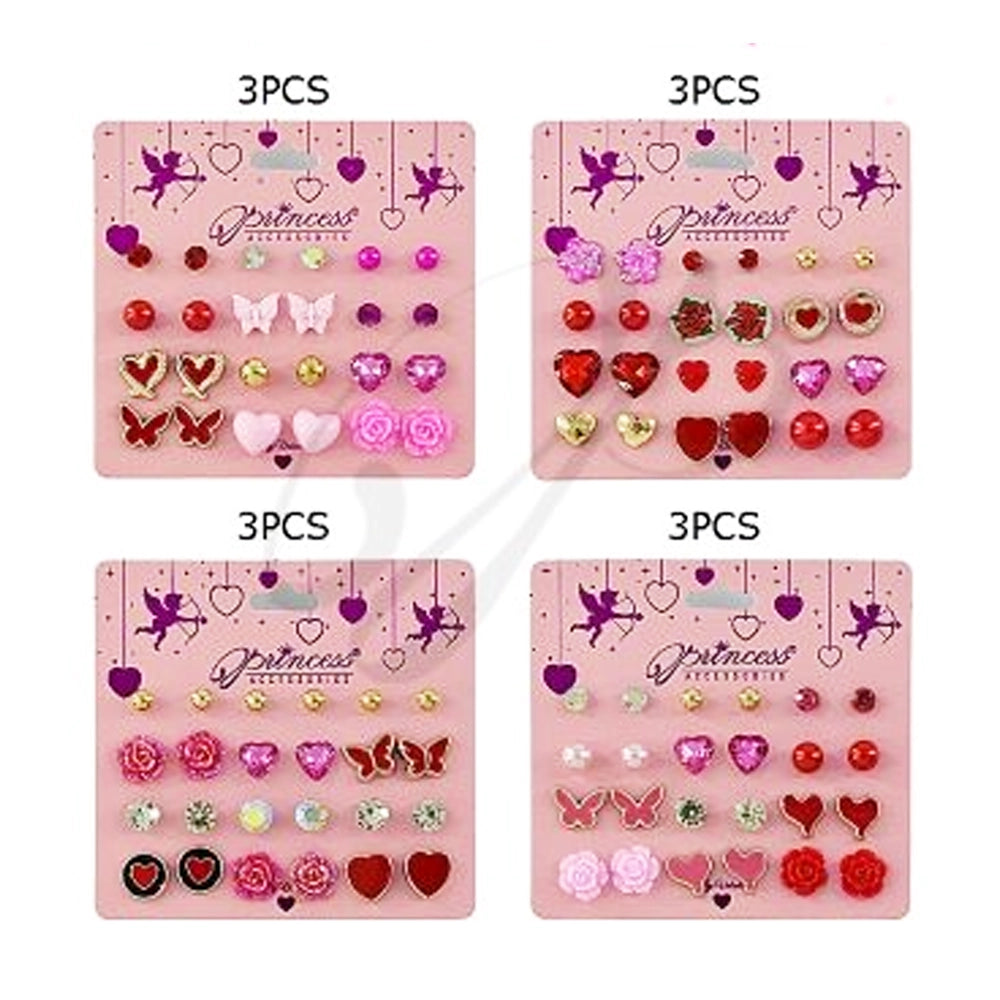 Multi-Pair Earring Set – Hearts, Butterflies, & Roses (VEF20040)