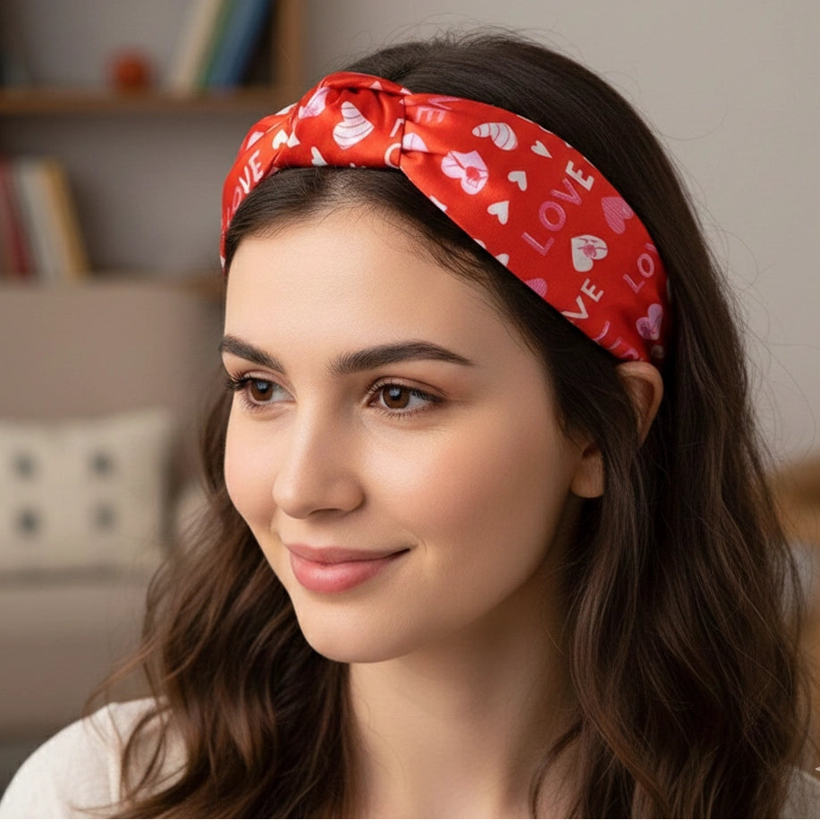Valentine’s Day Heart & "LOVE" Printed Knot Headband (VHB-8010)