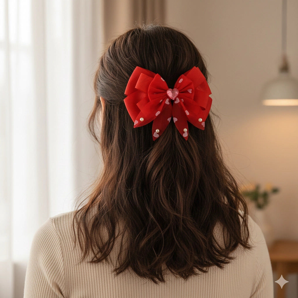 15cm Oversized Red Heart Hair Bow (VHC-6023)