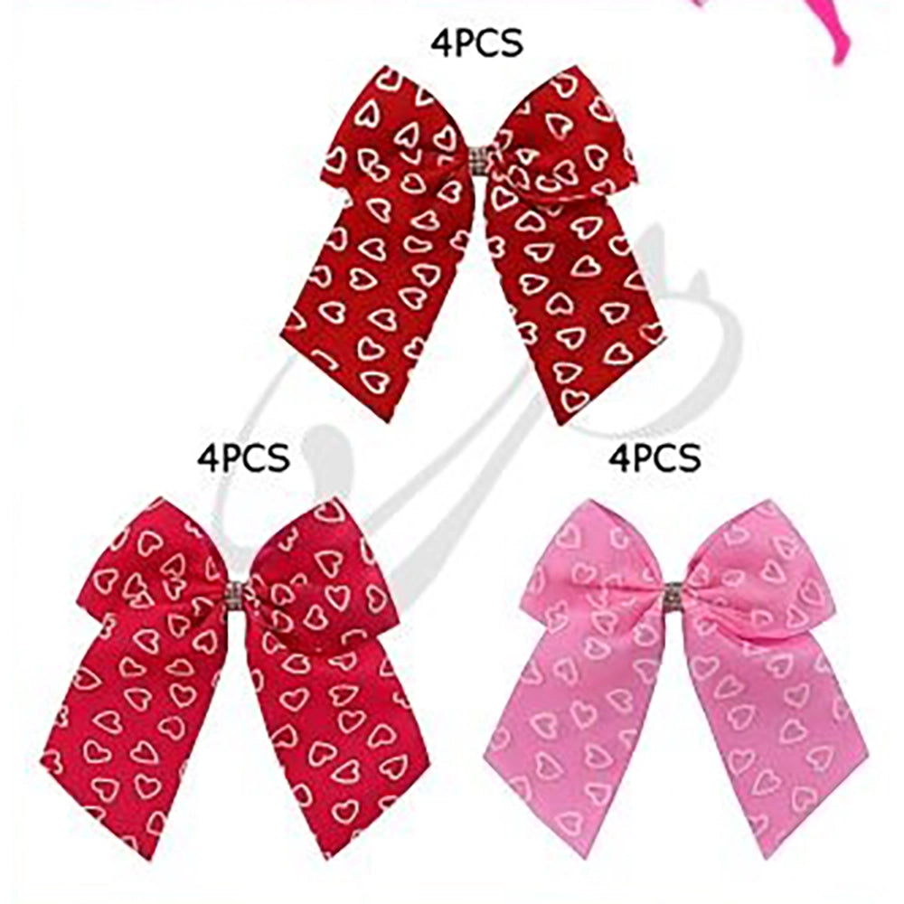 6" Red Heart Hair Bows with Rhinestone Center - 12 Pack - Oversized Glitter Heart Grosgrain Ribbon Hair Clips for Girls, Valentine's Day, Cheer, and Dance (VHC-6027)