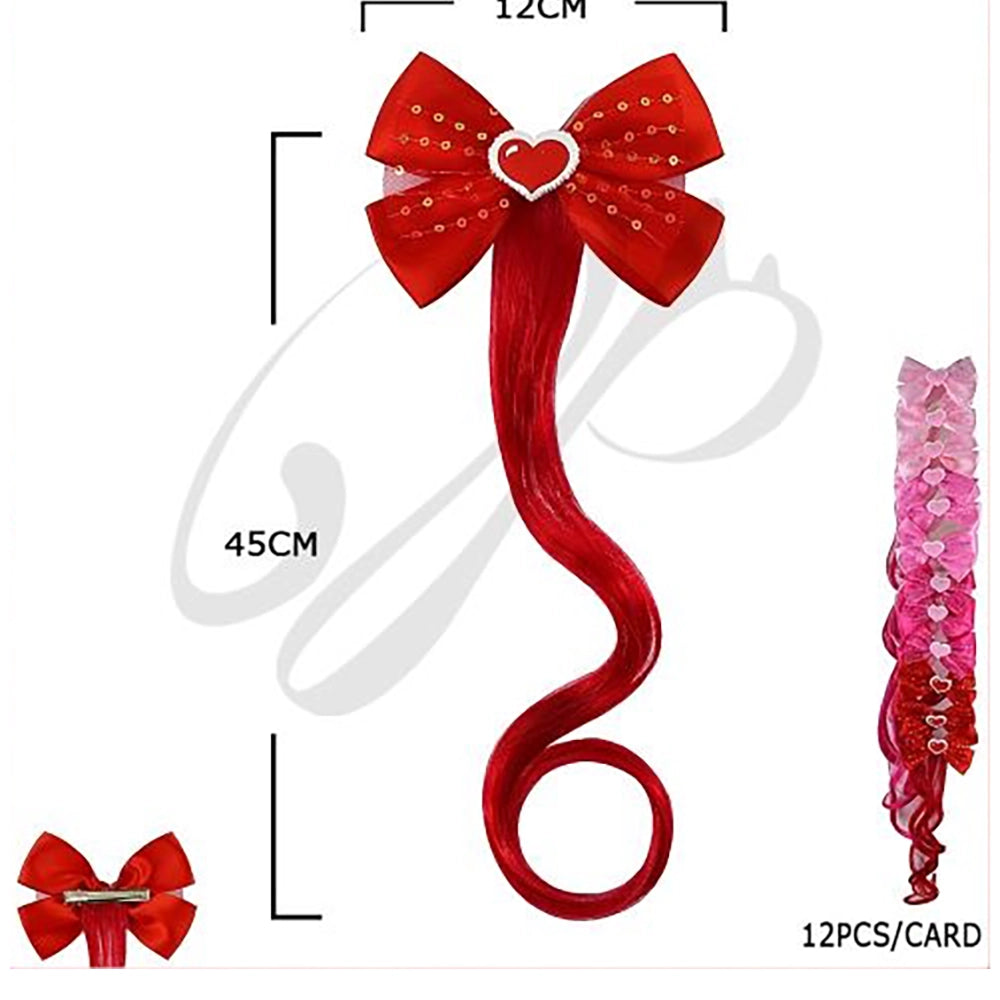 Red Heart Hair Bow with Long Curly Hair Extension (VHC-6028)