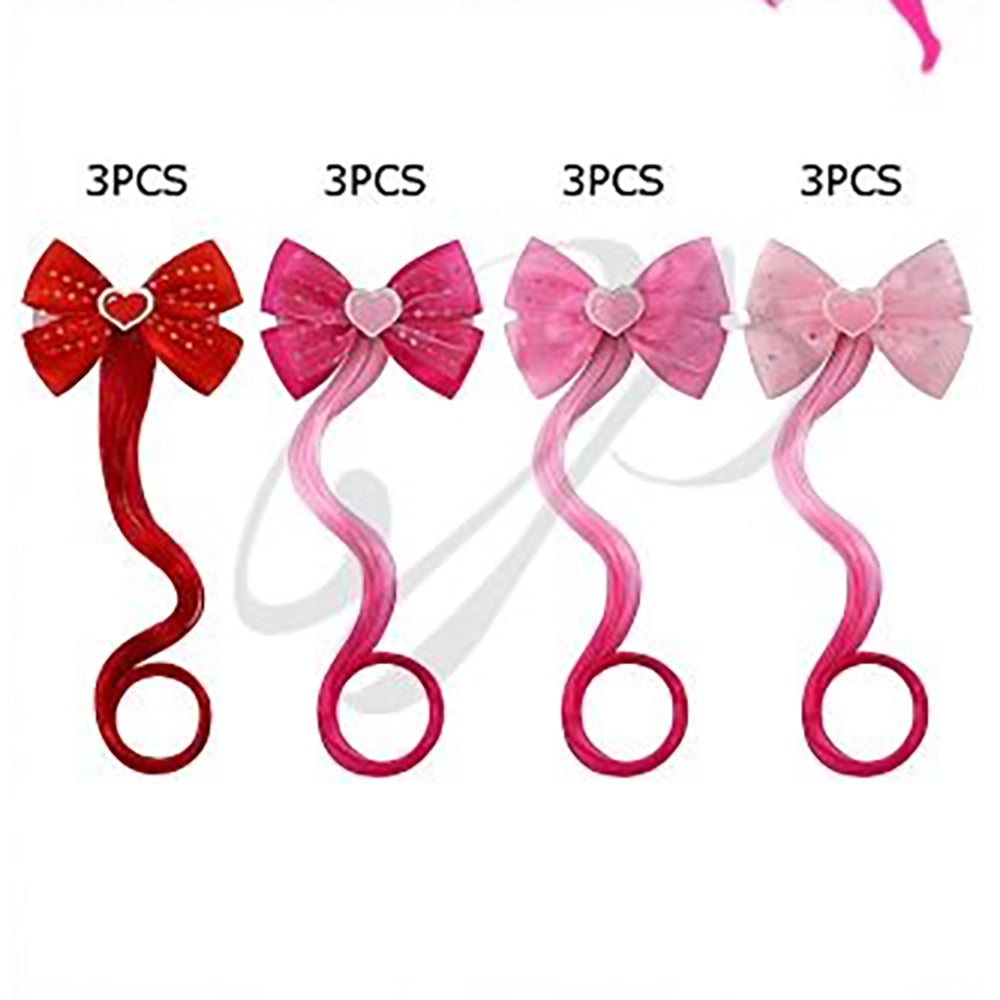 Red Heart Hair Bow with Long Curly Hair Extension (VHC-6028)