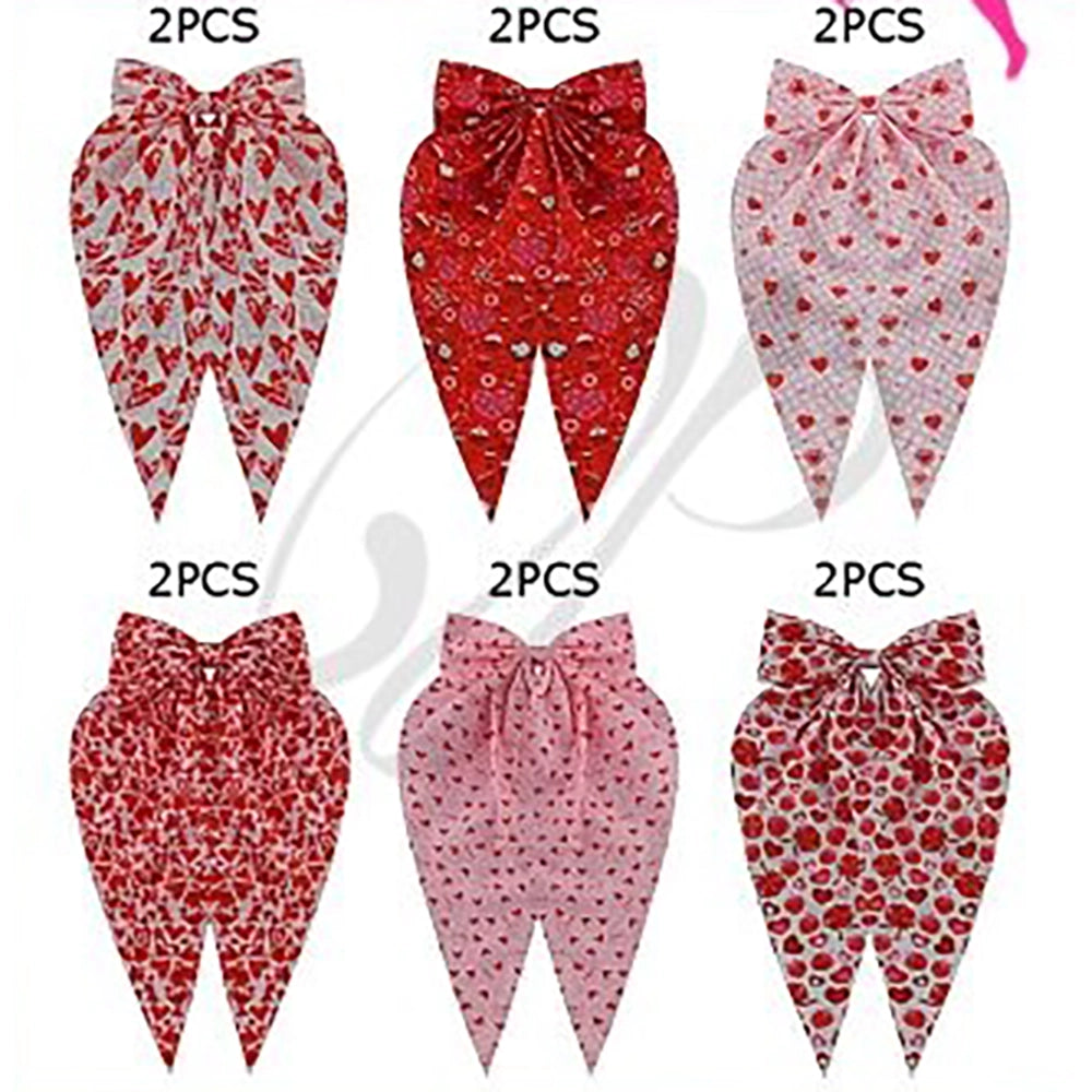 Romantic Heart Print Oversized Long Tail Hair Bow (VHC-6029)