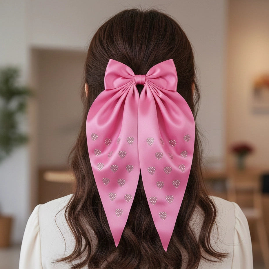 Oversized Rhinestone Heart Hair Bow (VHC-6032)