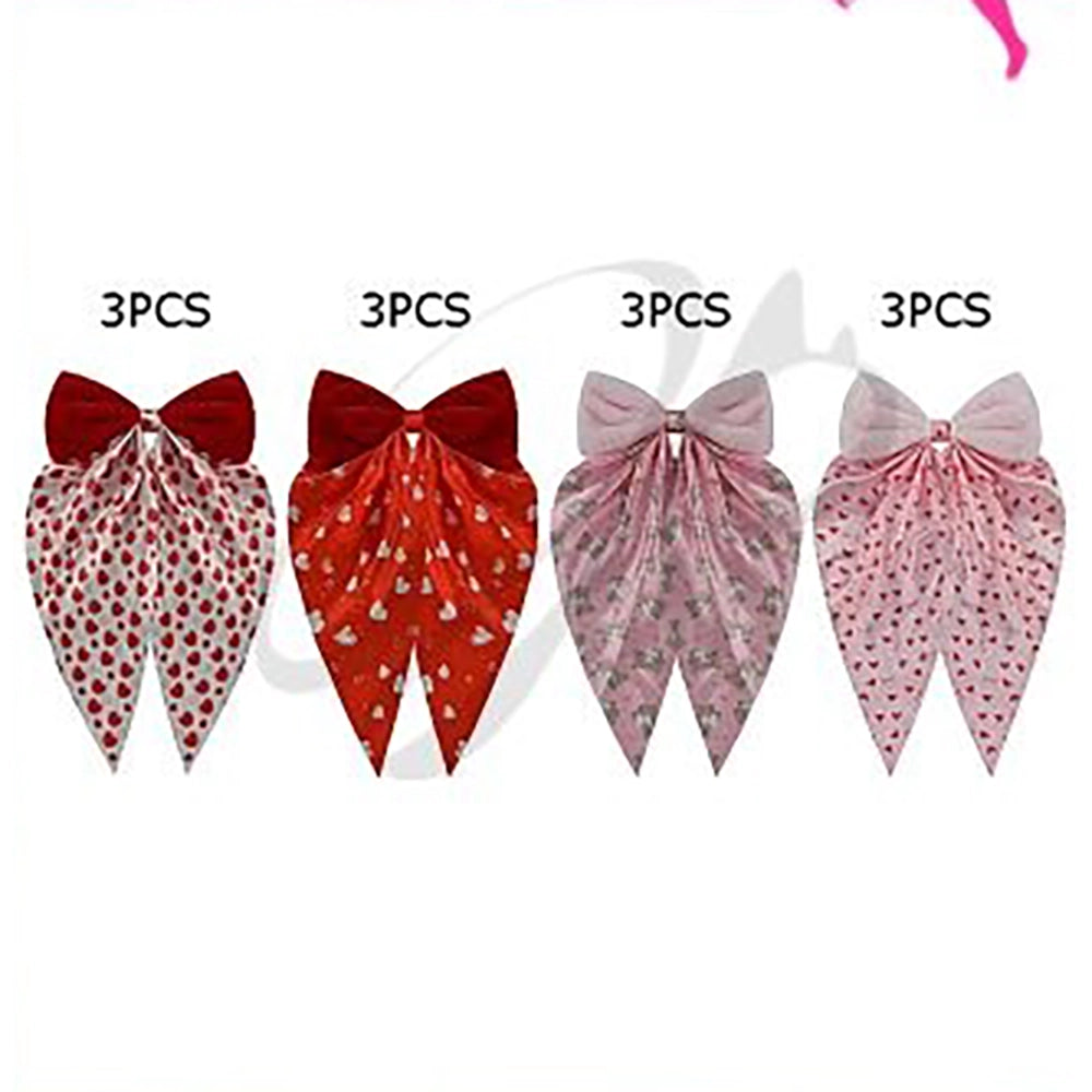 Oversized Velvet Heart Print Satin Hair Bow (VHC-6034)