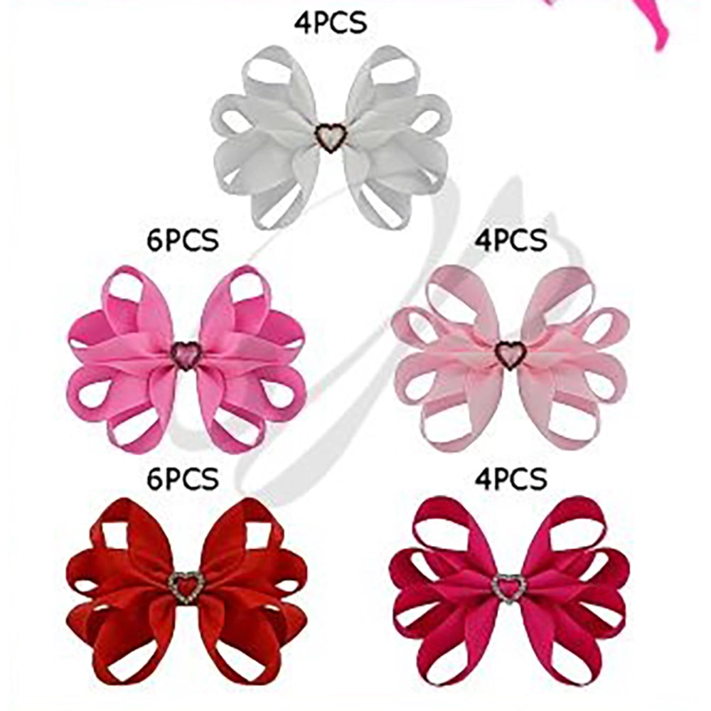 Large 12cm Loopy Grosgrain Hair Bow with Rhinestone Heart – Boutique Alligator Clip for Girls & Toddlers (VHD-6211)