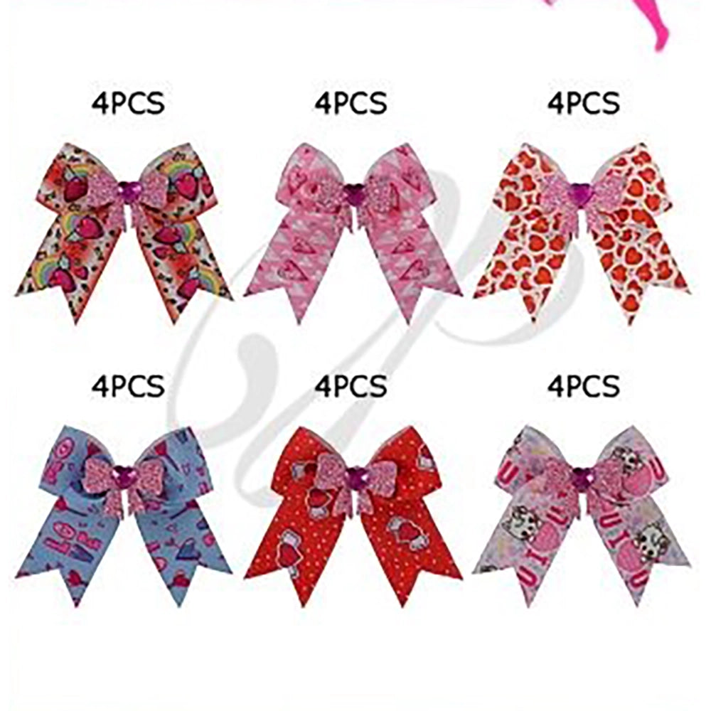 24-Pack Valentine’s Day Hair Bows for Girls – 4.7" Large Grosgrain Ribbon Clips with Heart Gems & Assorted Patterns (VHD-6213)