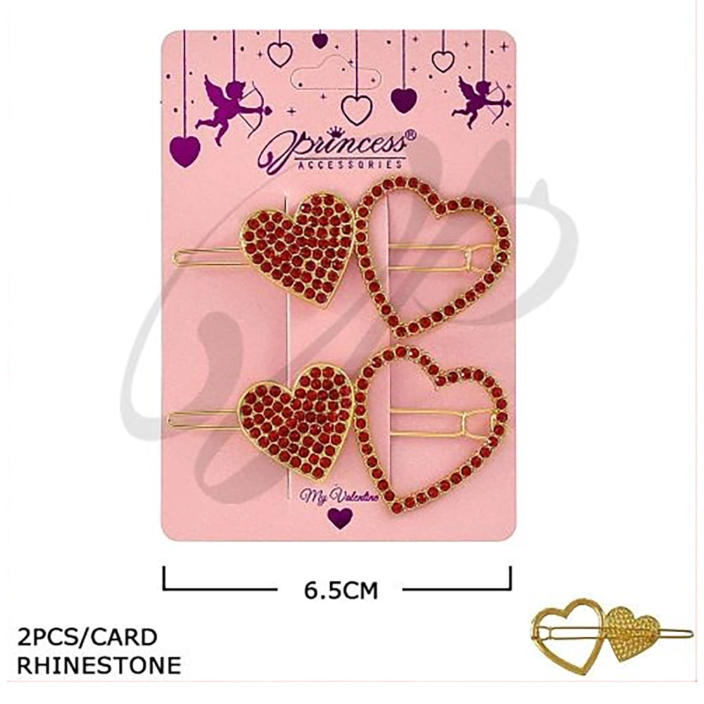2-Piece Rhinestone Heart and "Love" Hair Clip Set - Gold Tone (VHP-9023)