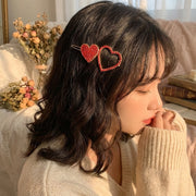 2-Piece Rhinestone Heart and "Love" Hair Clip Set - Gold Tone (VHP-9023)