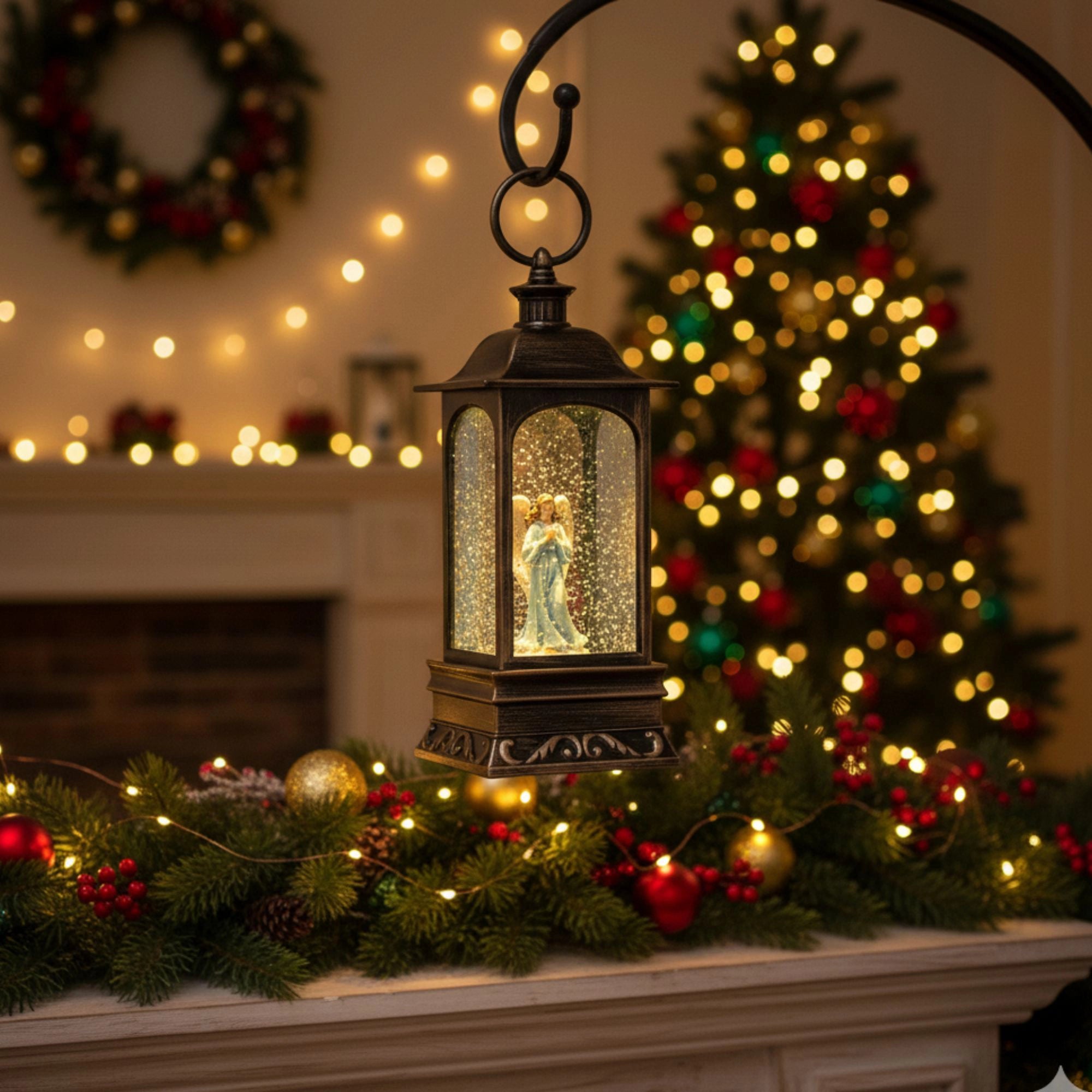 2pc/Box Deluxe Lighted Musical Snow Water Lanterns | Angel | Vintage Look