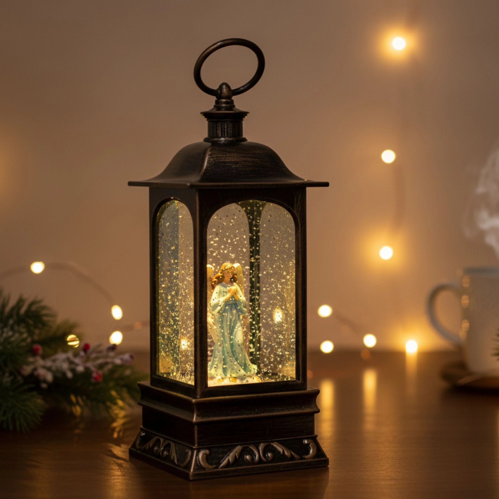 2pc/Box Deluxe Lighted Musical Snow Water Lanterns | Angel | Vintage Look