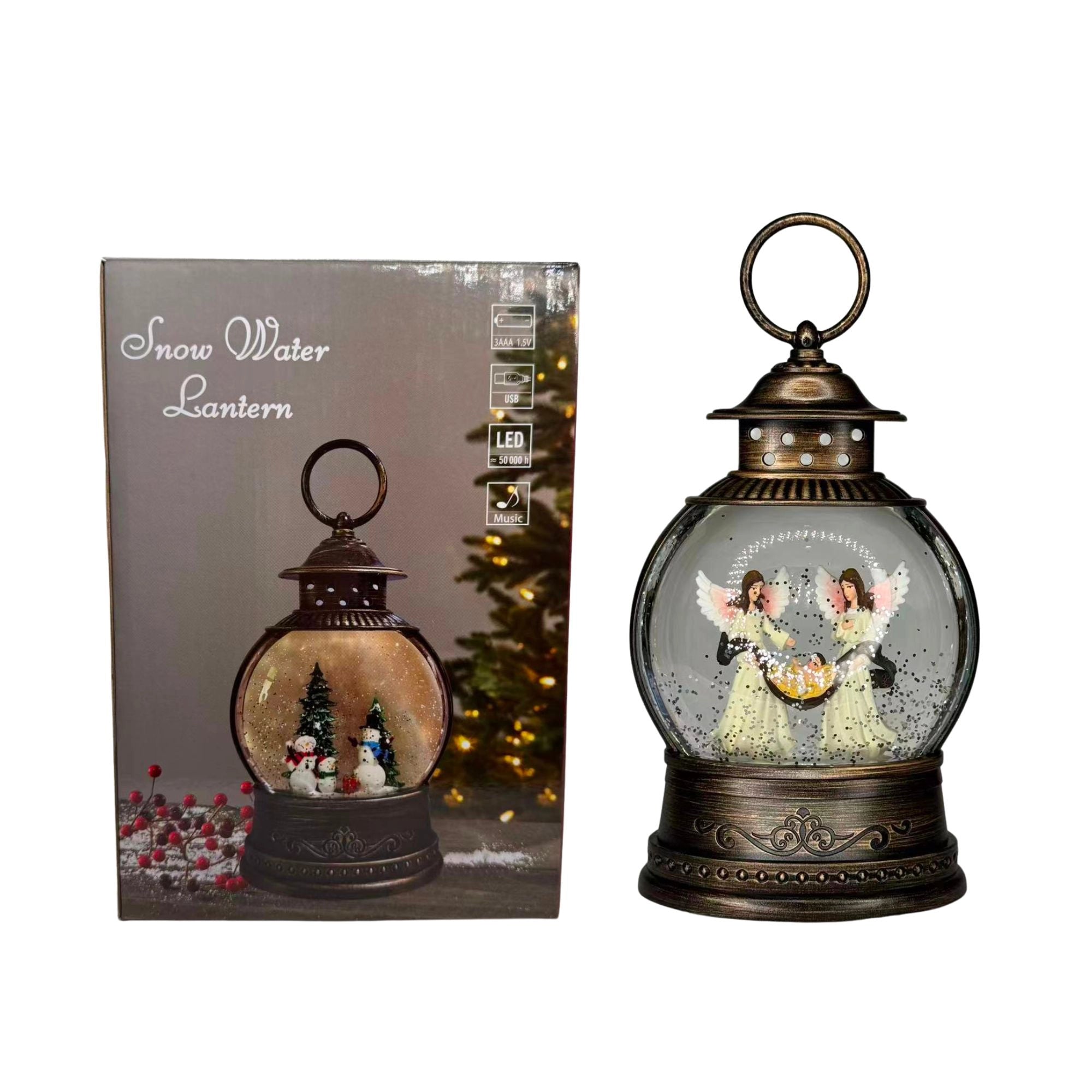 2pc/Box Celestial Angels Lighted Musical Snow Water Lanterns