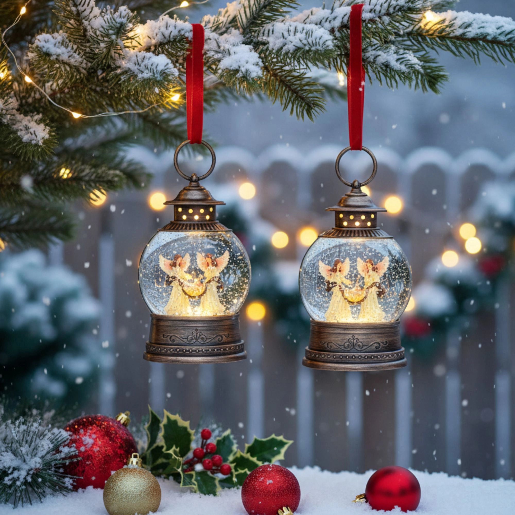 2pc/Box Celestial Angels Lighted Musical Snow Water Lanterns