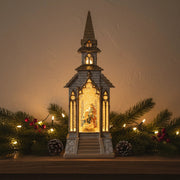2pc/Box Lighted Church Snow Water Lanterns with Nativity Scene | Glitter Swirl LED Christmas Decor