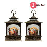 2pc/Box Nativity Scene Lighted Snow Globe Lantern | Vintage Bronze Christmas Decor