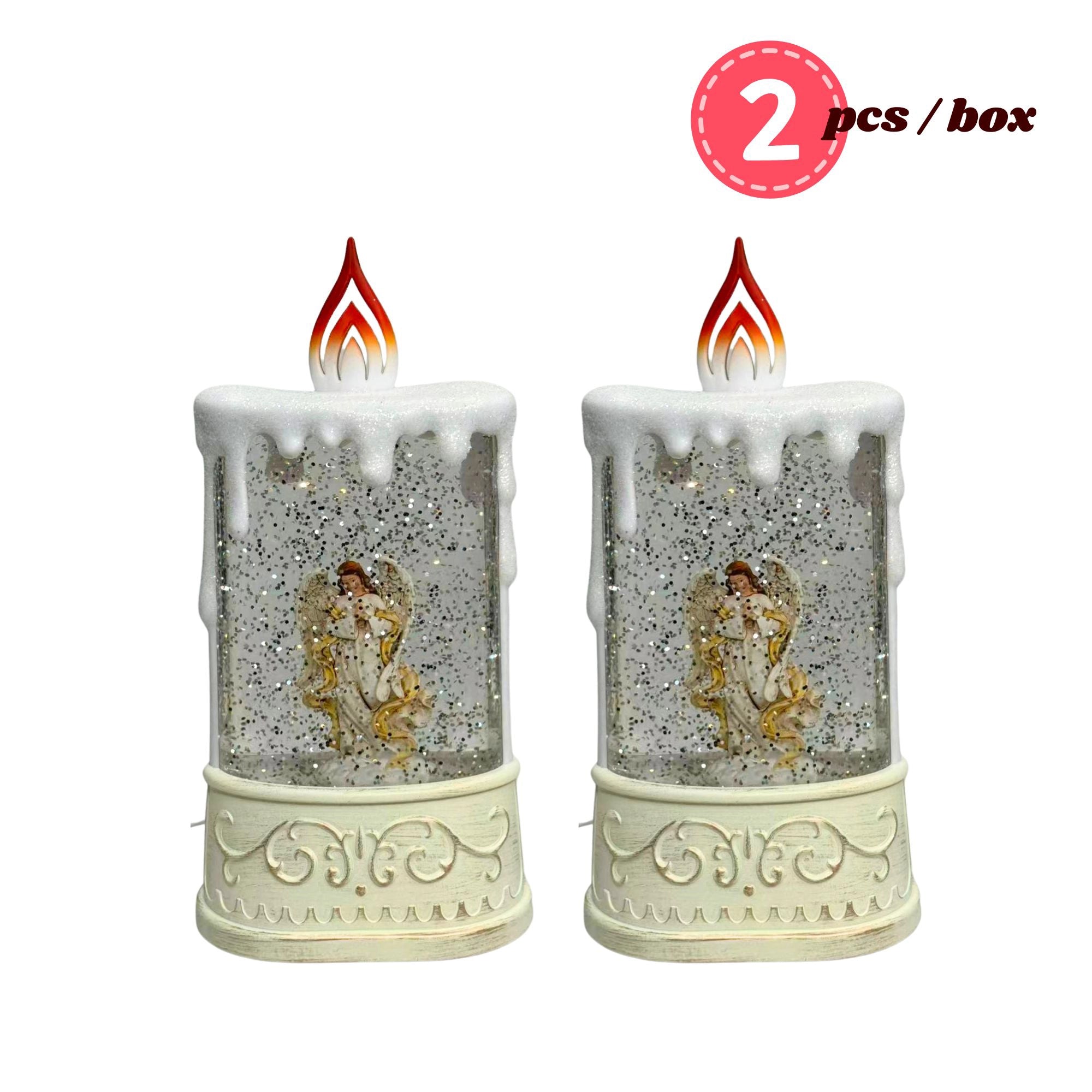 2pc/Box Unique Candle-Shaped LED Snow Water Lantern - Angel Scene