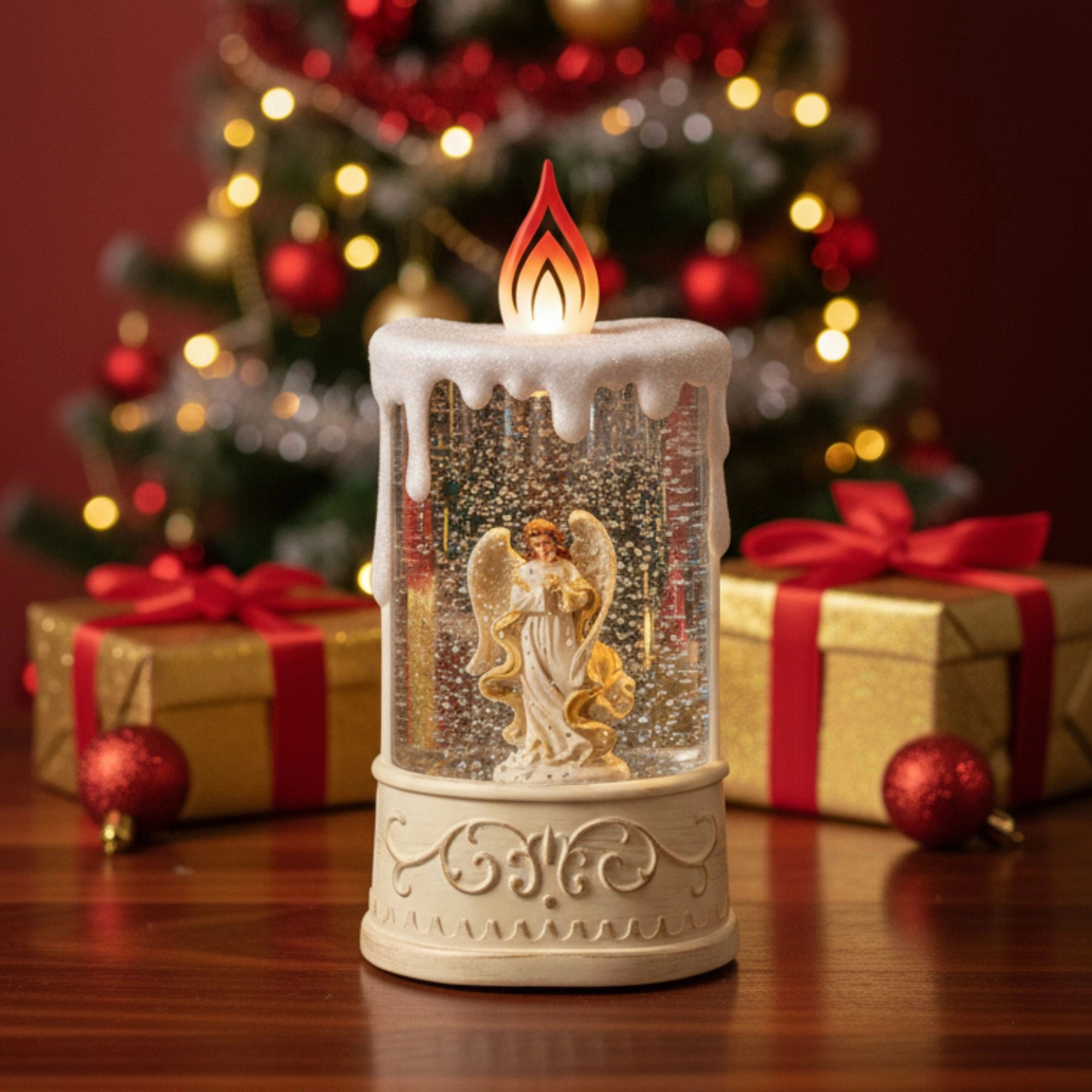 2pc/Box Unique Candle-Shaped LED Snow Water Lantern - Angel Scene