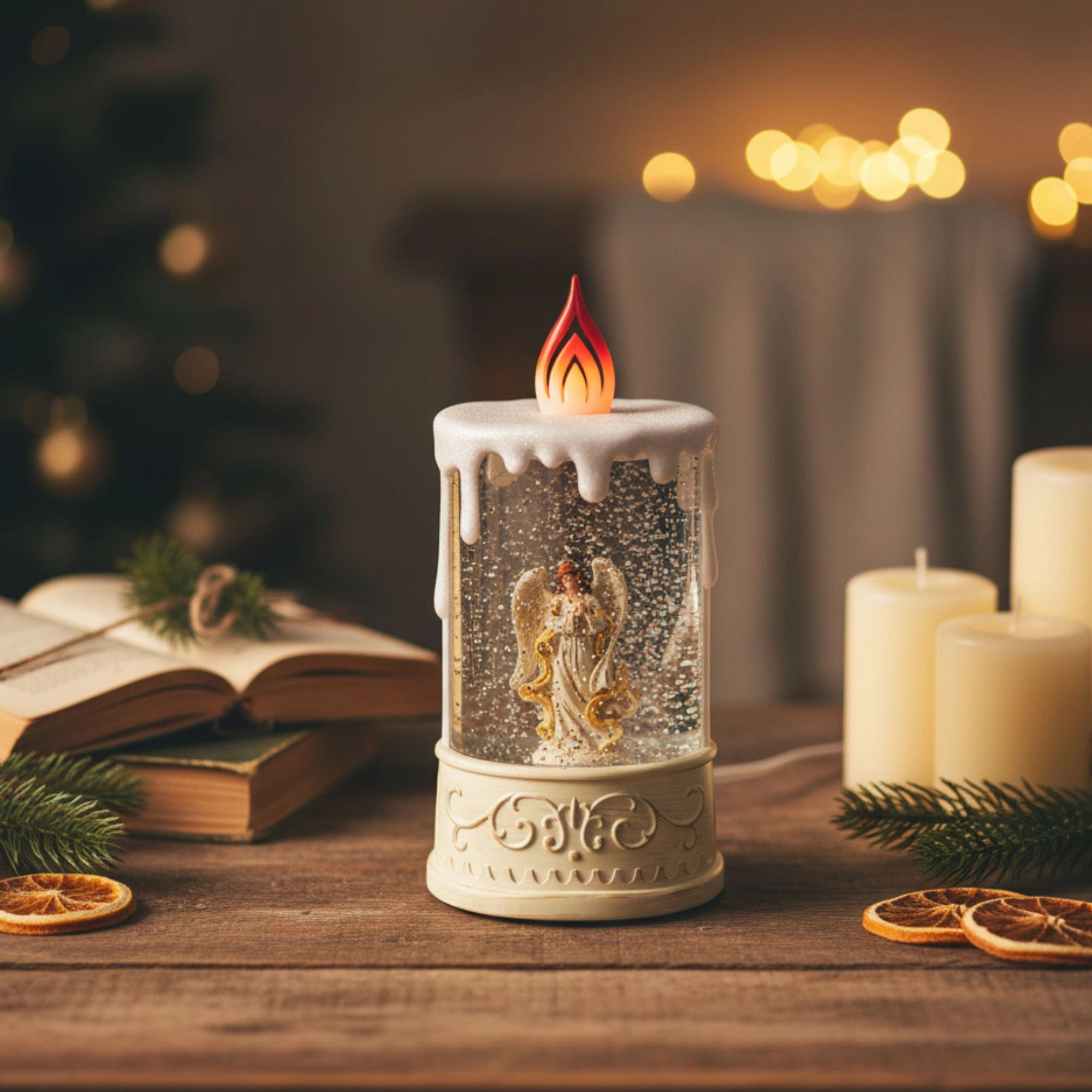 2pc/Box Unique Candle-Shaped LED Snow Water Lantern - Angel Scene