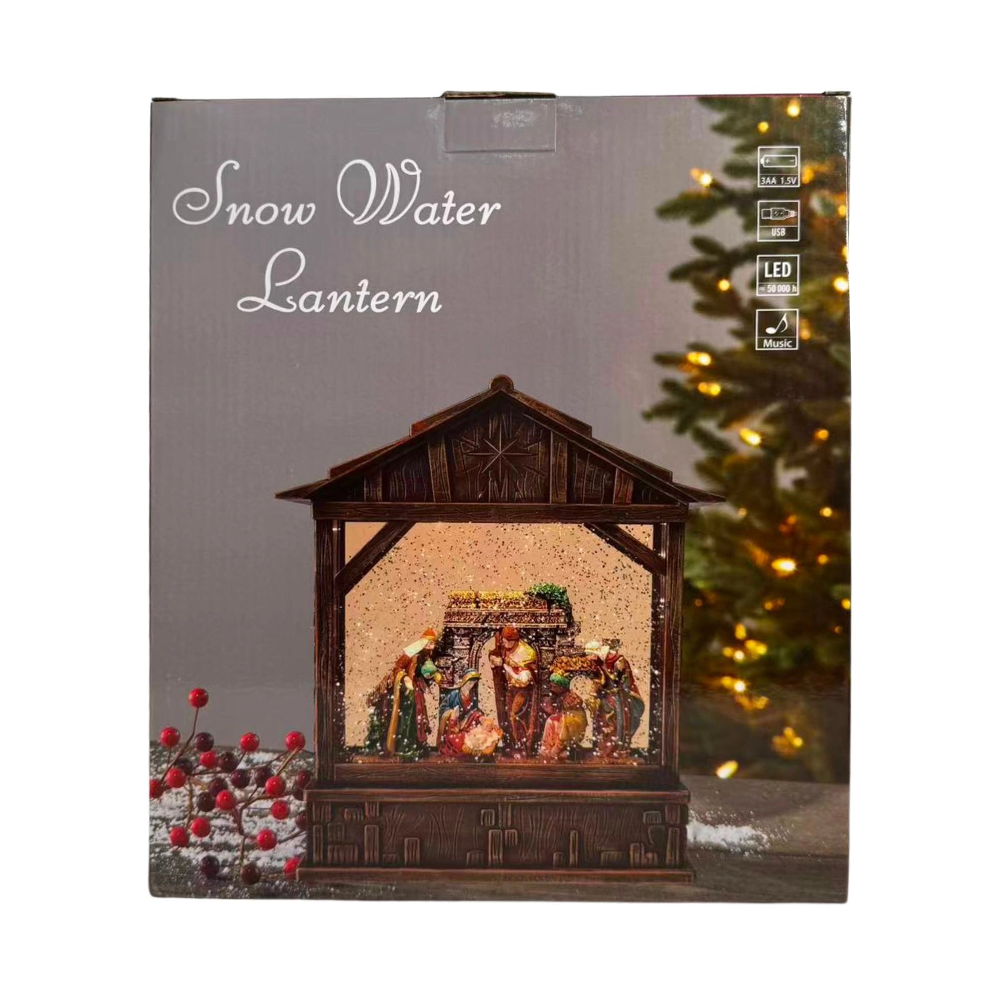 2pc/Box Vintage Nativity Swirling Glitter Water Lantern | LED Christmas Decor