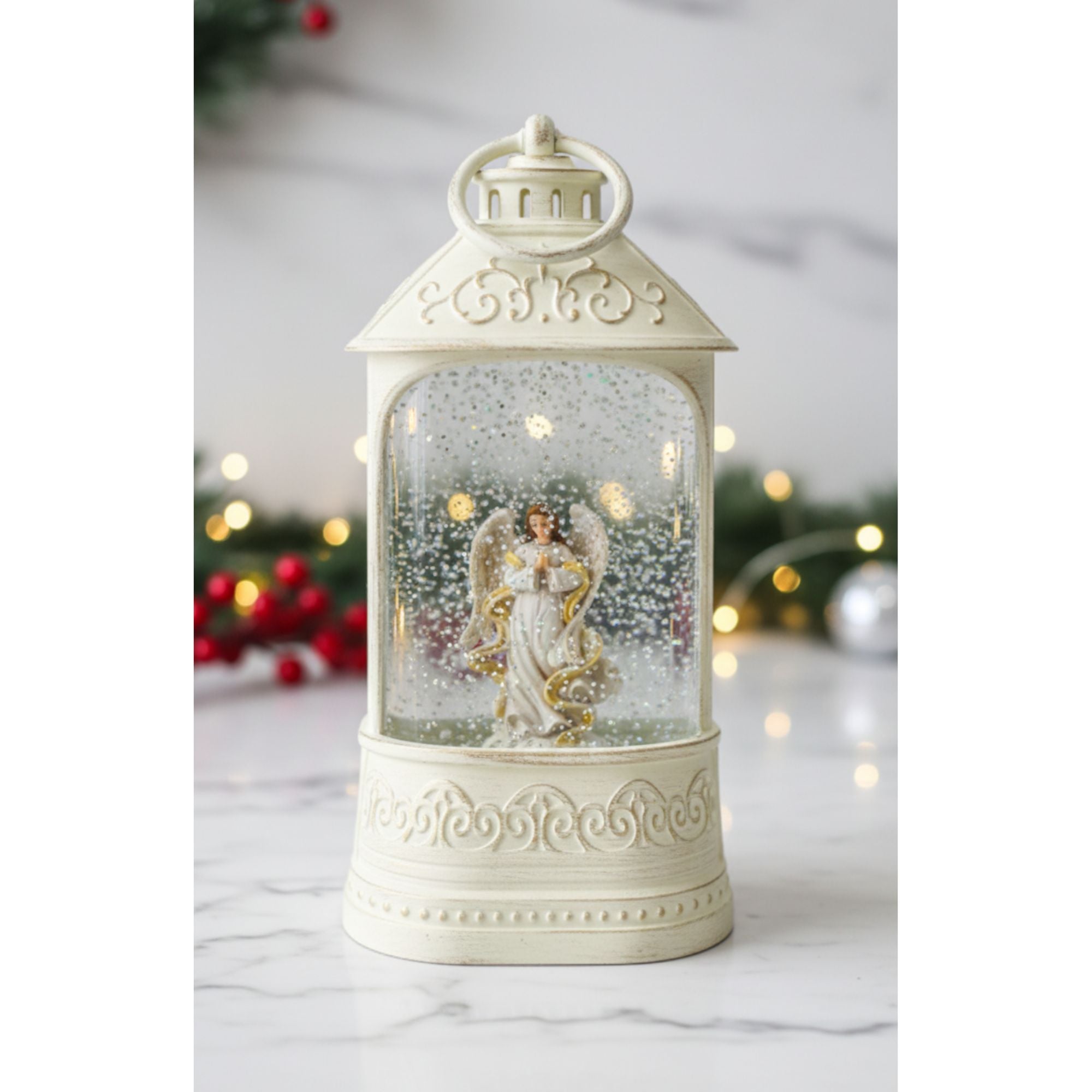 2pc/Box Illuminate Your Holidays! Vintage-Style Angel Lighted Water Lantern with Swirling Glitter